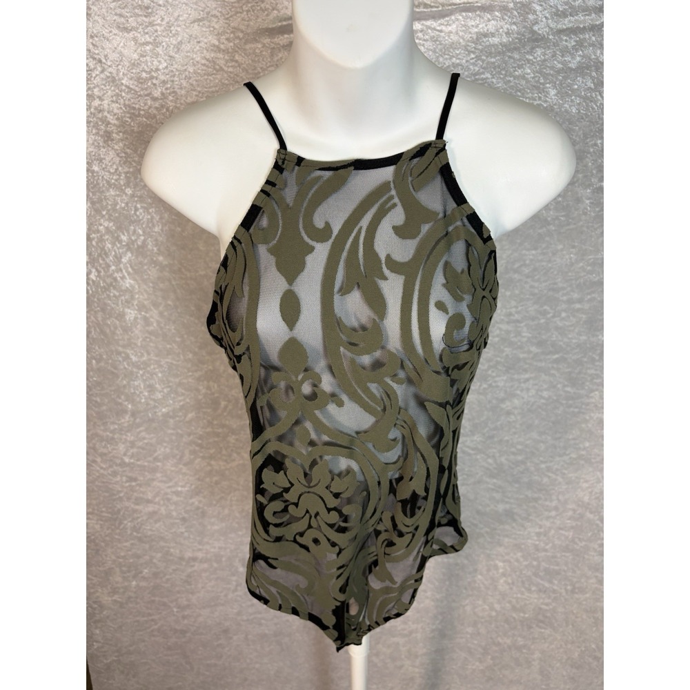 Y2K Sheer Mesh Burnout Velvet Bodysuit Coquette Indie Sleaze Backless Halter Top